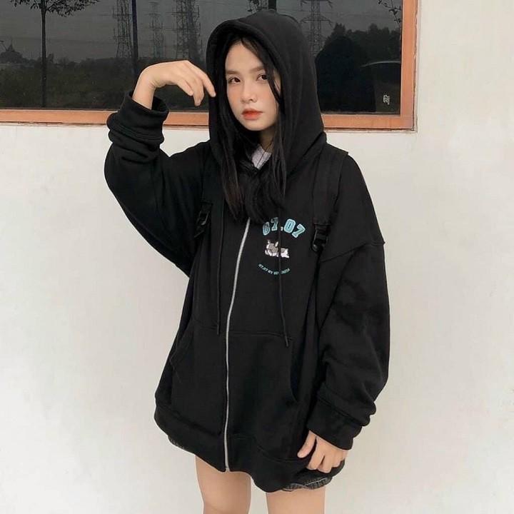 ÁO KHOÁC NỈ BÔNG THÊU CÚN 07.07 FORM RỘNG UNISEX NAM NỮ Ulzzang KUN, Áo Khoác Hoodie Zip Nỉ Bông 07 Nam nữ Unisex