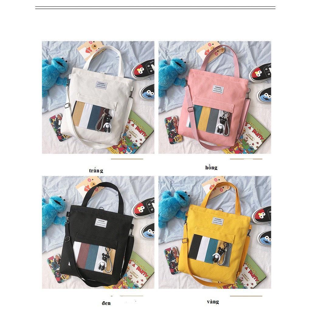 Túi đeo chéo SAM CLO bag canvas thời trang Hàn Quốc ULZZANG kèm phụ kiện, đựng sách, đi chơi, đi học SỌC MÀU
