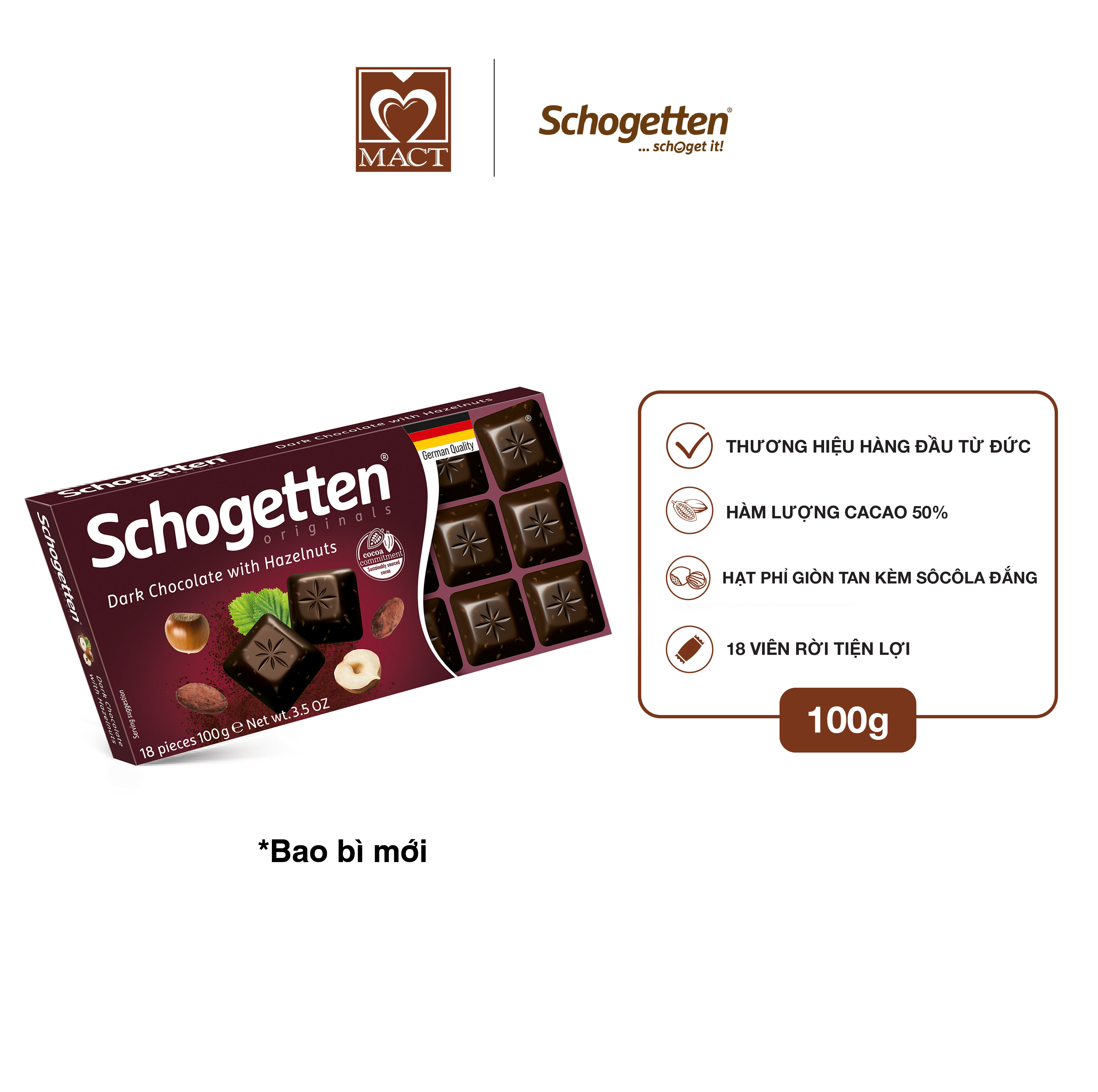 Sôcôla Thanh 13 Vị Schogetten - Đắng nhân hạt phỉ - 100g