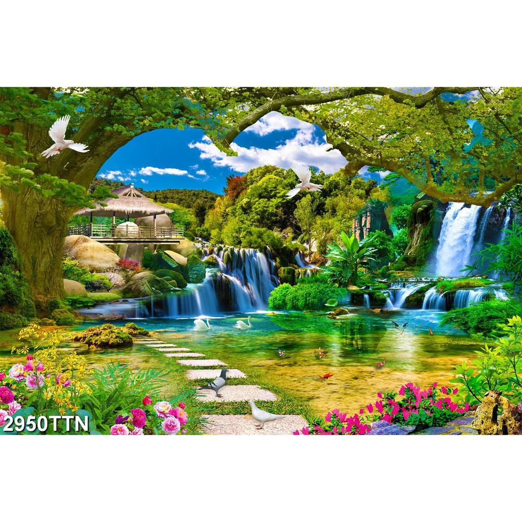 TRANH DÁN TƯỜNG 3D SƠN THUỶ HỮU TÌNH THÁC NƯỚC ĐẸP NHIỀU MẪU - TRANH NON NƯỚC HỮU TÌNH