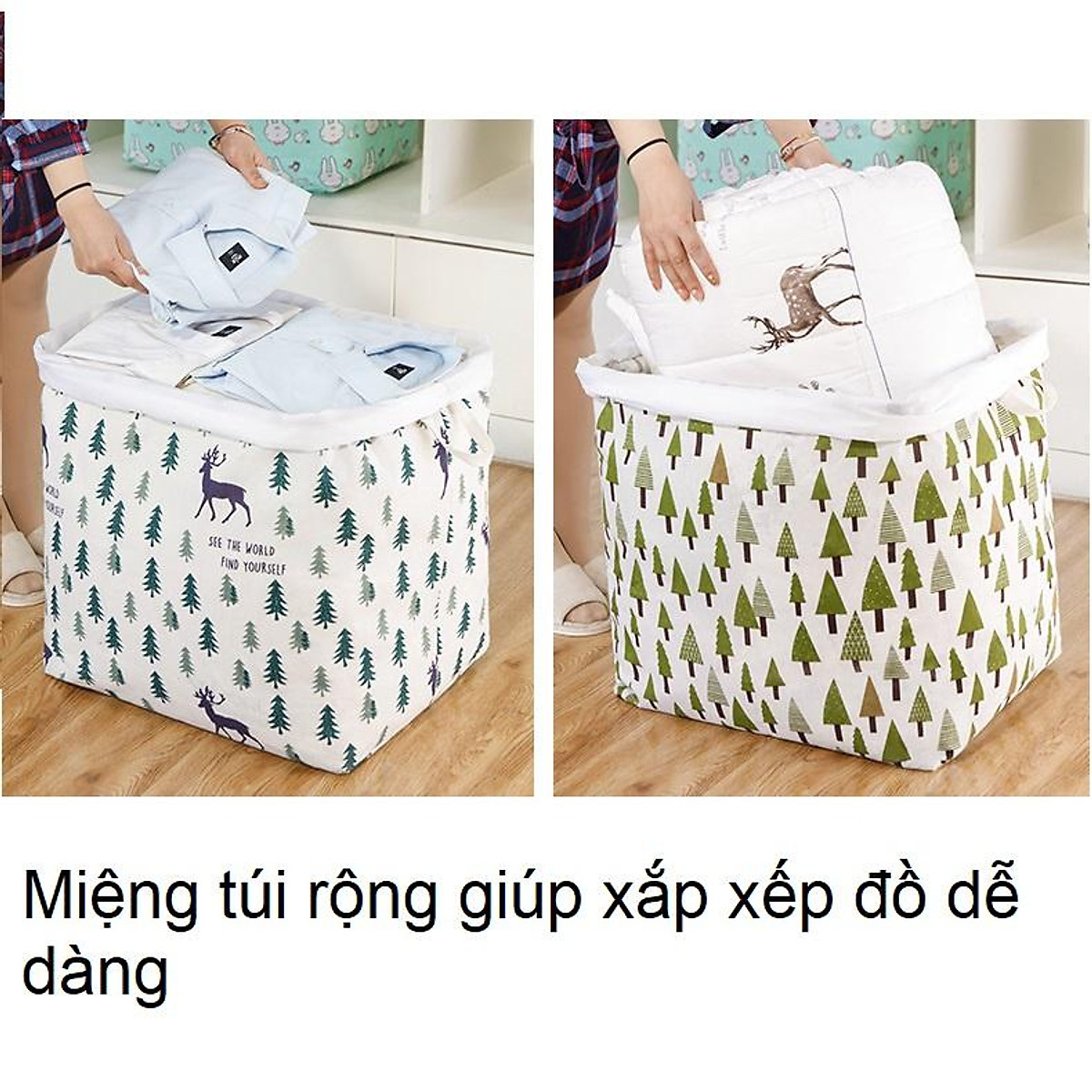 Túi đựng chăn màn, quần áo - Size lớn 100 Lít vải bố khung sắt có dây rút - HENRYSA