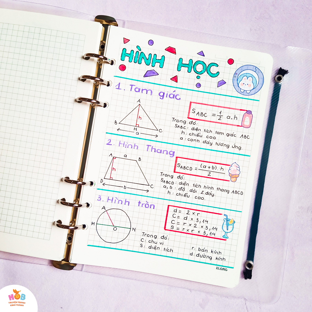 Sổ tay ghi chú HOB takenote toán 5, Khổ A5 đóng binder trang trí sẵn sticker