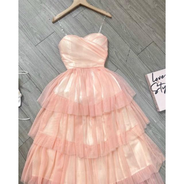 ĐẦM MAXI CÚP NGỰC HỒNG XẾP TẦNG