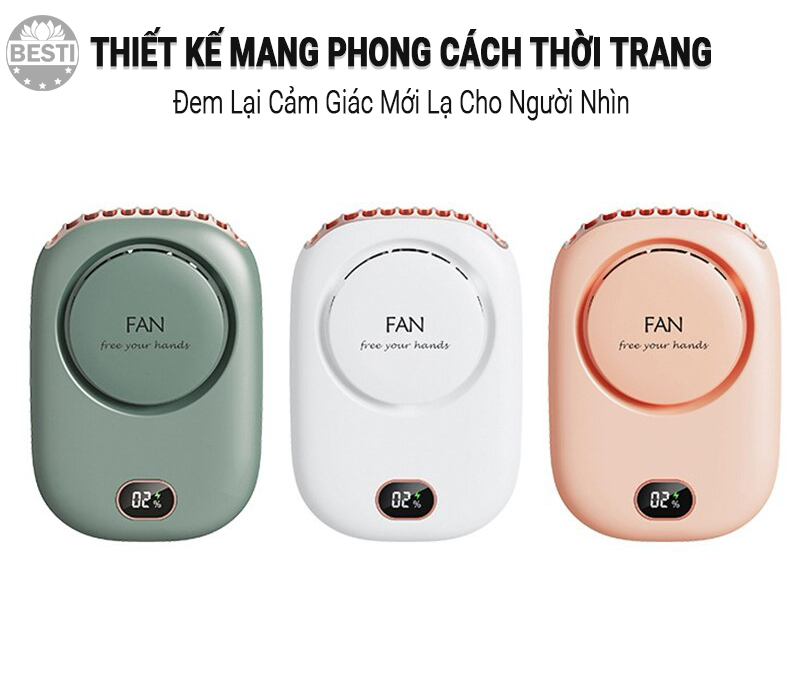 Quạt Mini Tích Điện Đeo Cổ Thời Trang Besti Y01,  3 Tốc Độ Gió Siêu Mát, Chạy Siêu Êm, Dung Lượng Pin 2000mAh, Phù Hợp Khi Chạy Bộ, Đi Du Lịch , Văn Phòng, Đi Chơi- Hàng Chính Hãng