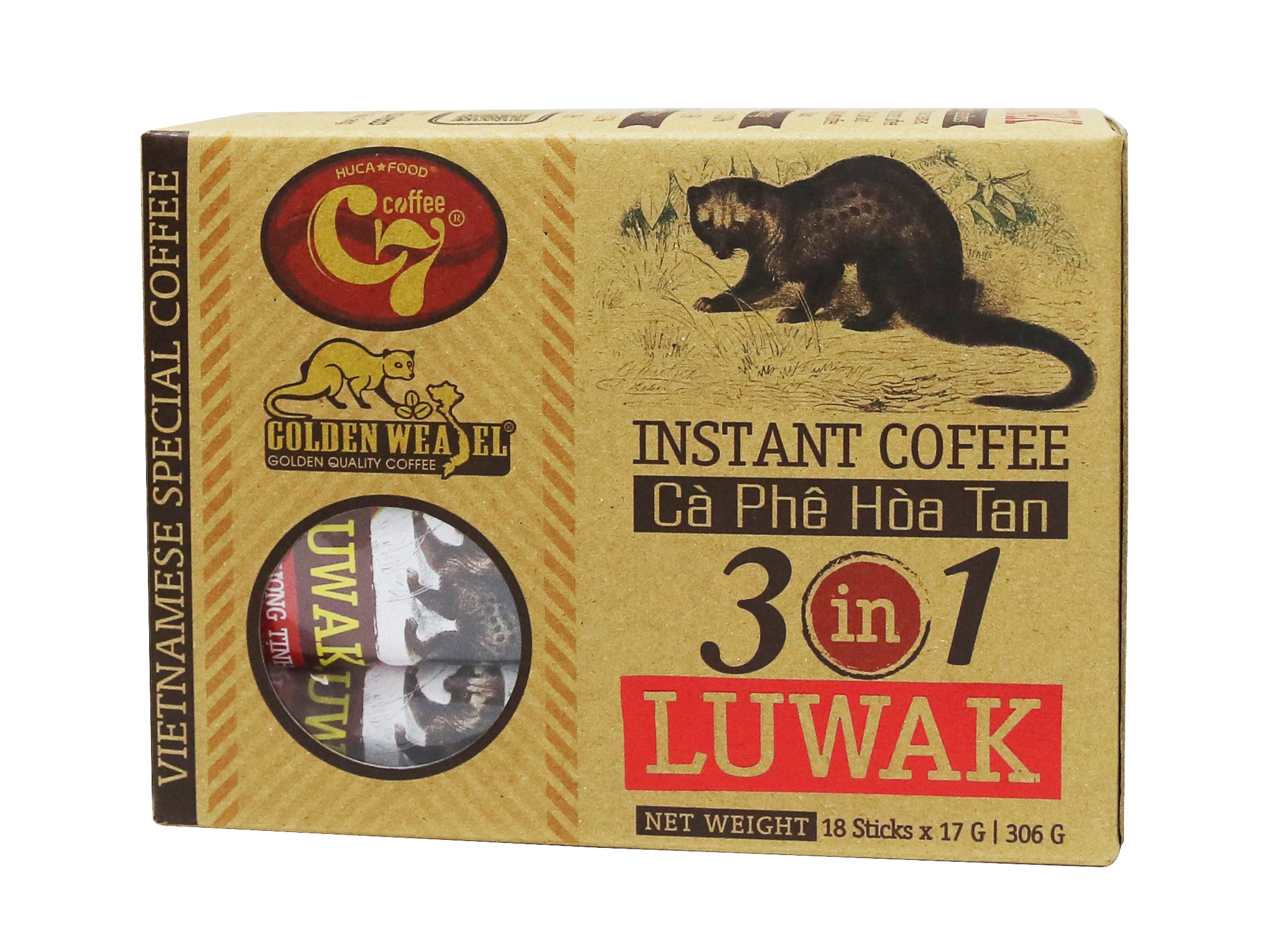 Cà Phê Hòa Tan 3in1 Luwak Con Chồn Vàng C7 Hộp 18 Gói - Huca Food