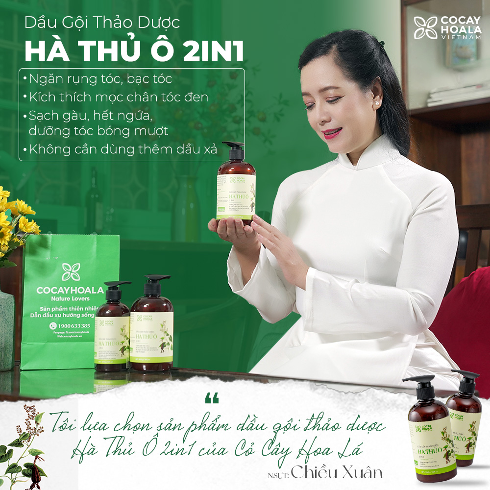 Dầu gội thảo dược HÀ THỦ Ô Chiết xuất từ 6 loại thảo dược - Cân Bằng Sắc Tố Melanin Khỏi lo bạc tóc rụng tóc Cocayhoala 300g