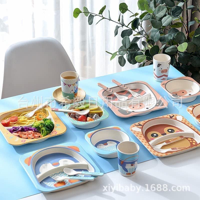 Khay 5 Món Đồ Bát Đĩa Cốc Cho Bé Bữa Ăn Ngon