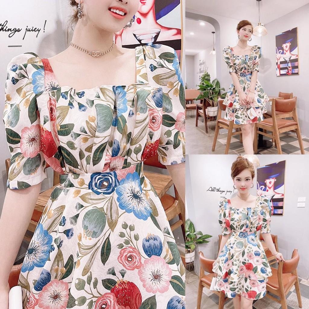 Đầm hoa cổ vuông V1841 - Đẹp Shop DVC