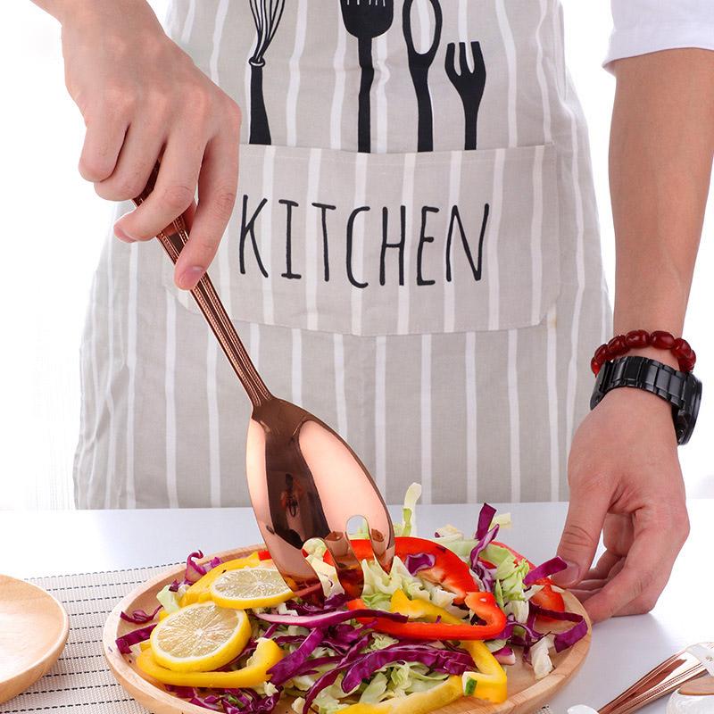 Đồng Hồ Nam Dây Thép Không Gỉ Vàng Salad Muỗng Nĩa Bộ Dao Kéo Lớn Trộn Thực Phẩm Máy Chủ Mì Ý Đồ Dùng Dinnerwar Bếp Bộ Đồ Ăn Bộ