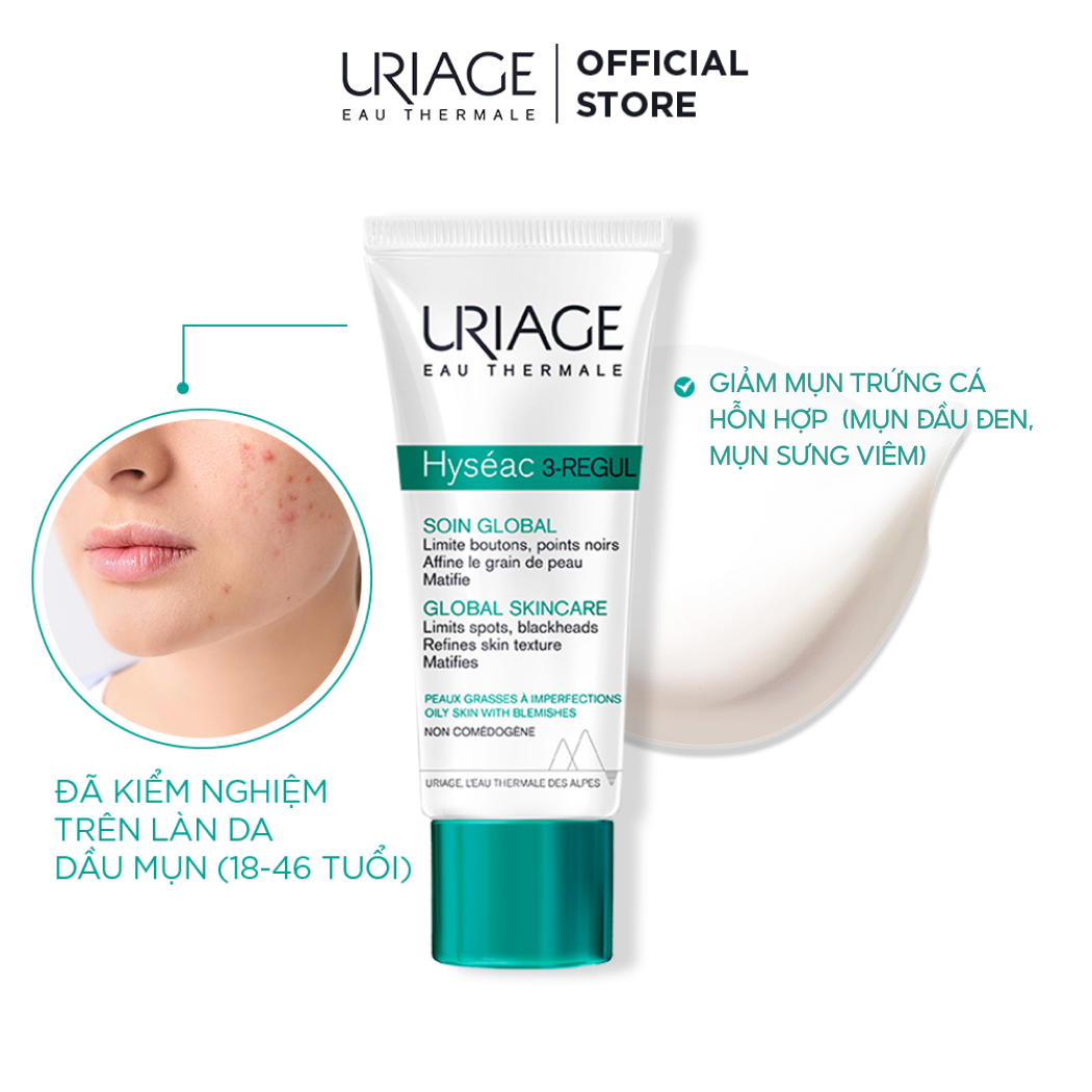 Kem ngăn ngừa mụn trứng cá hỗn hợp không màu URIAGE HYSÉAC 3REGUL SOIN GLOBAL 40ml