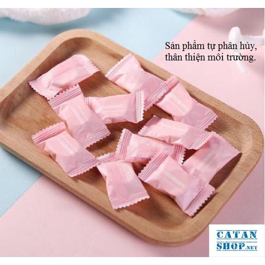 Combo 10 viên khăn giấy nén hình viên kẹo bỏ túi khi đi du lịch, Khăn lau mặt dạng nén dùng một lần chất liệu tự nhiên