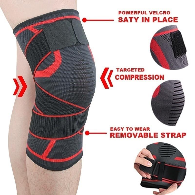 1PC Tấm đệm đầu gối áp lực sử dụng kép Dây đeo dây đeo có thể tháo rời đầu gối để giảm đau Crossfit đào tạo thể thao chạy thể thao Color: Red Size: XXL