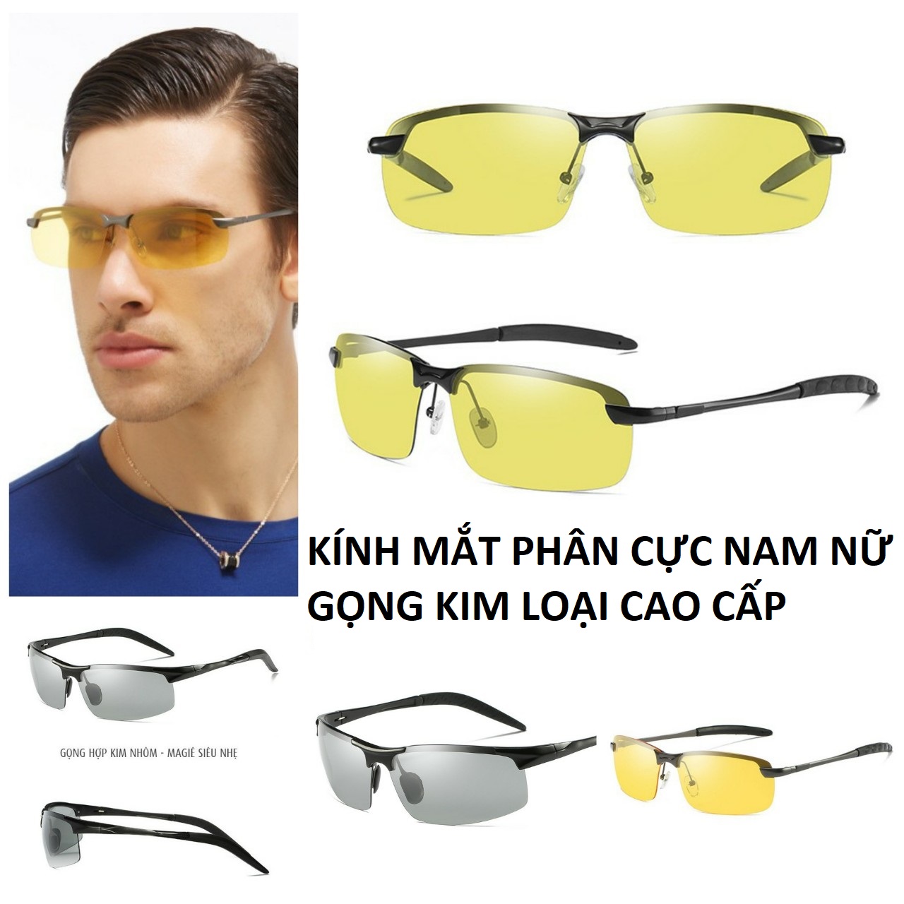 Kính mắt phân cực đổi màu đi xe ngày và đêm gọng kim loại chống lóa cao câp mẫu mới M5 hàng víp