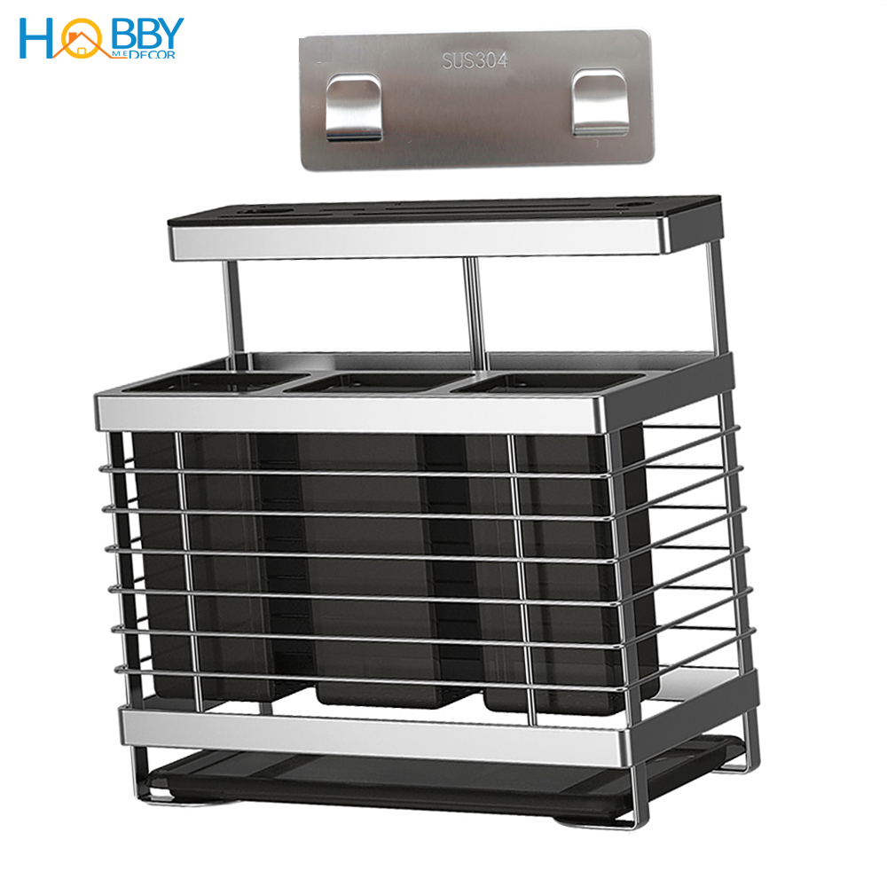 Kệ để dao kéo đũa muỗng đa năng dán tường Hobby Home Decor KDMT3 inox 304 có keo dán tường