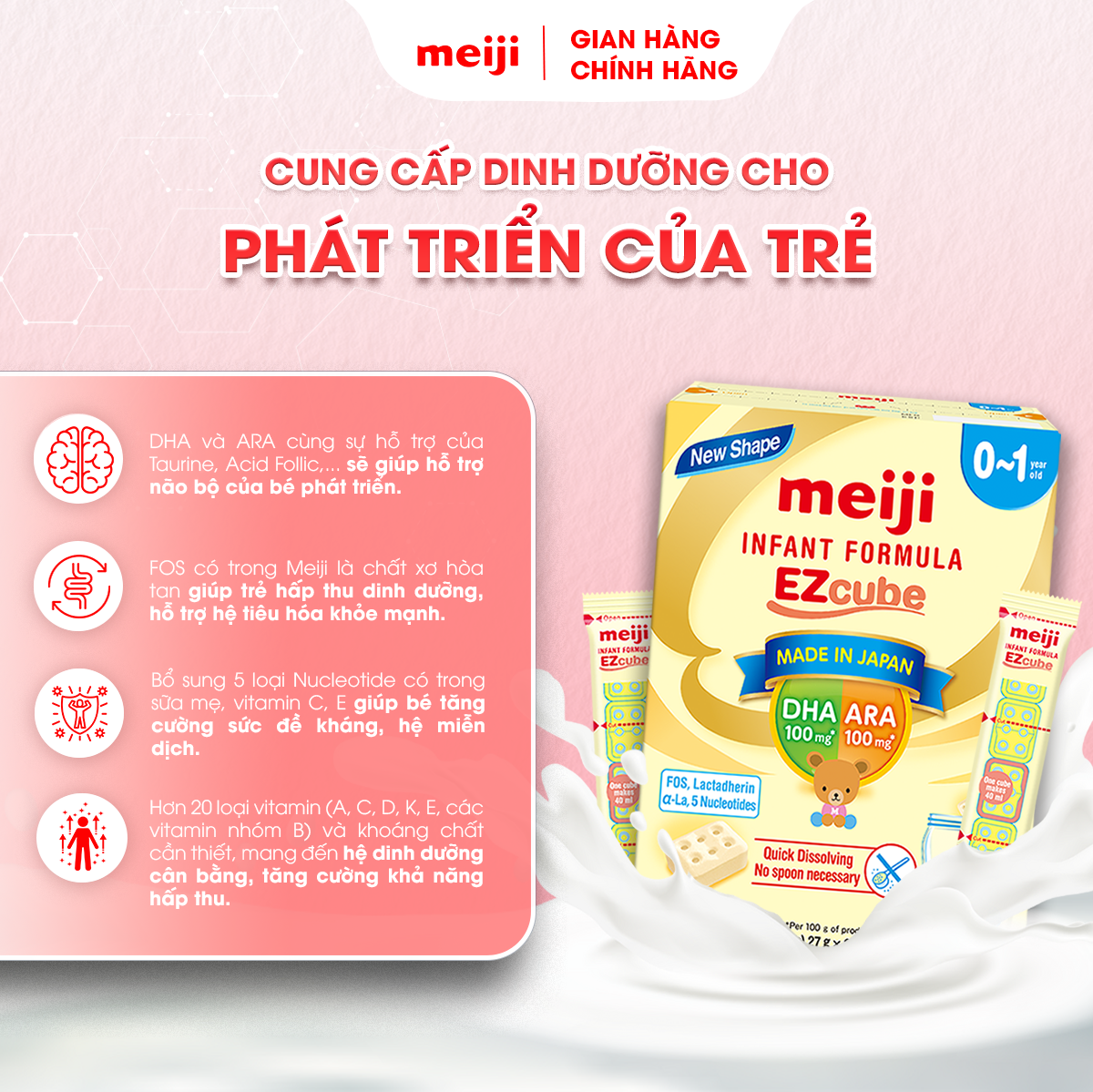 Sản Phẩm Dinh Dưỡng Công Thức Meiji Infant Formula EZcube - Nhập khẩu chính hãng (540g)