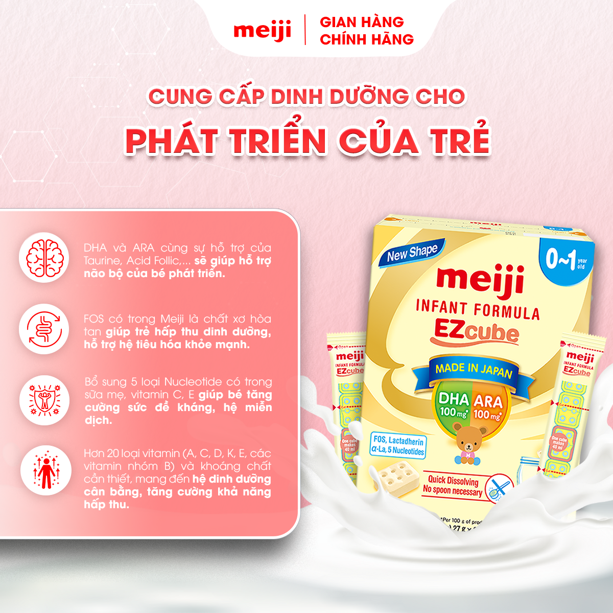 Combo Sản Phẩm Dinh Dưỡng Công Thức Meiji Infant Formula Ezcube (540g) &amp; Meiji Growing Up Formula Ezcube (560g)