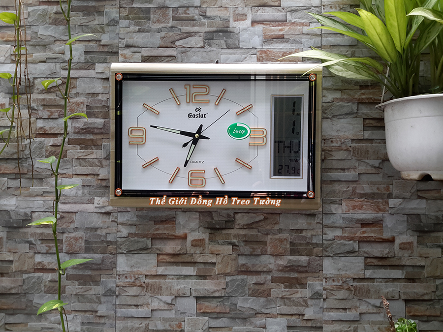 Đồng Hồ Cao Cấp EASTAR Có DẠ QUANG &amp; LỊCH và NHIỆT KẾ ĐIỆN TỬ - Máy KIM TRÔI - Tặng Pin Maxell - Decor Trang Trí Nhà - BH 1 Năm