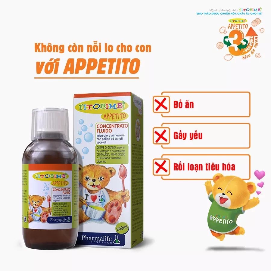 Siro Giúp Trẻ Ăn Ngon Fitobimbi Appetito 200ml( 6 tháng -12 tuổi)