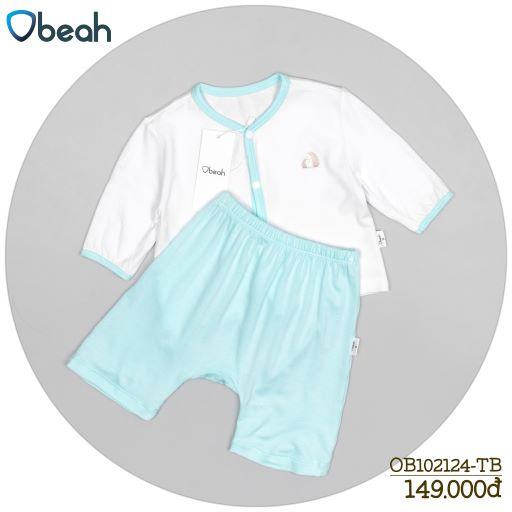 Obeah set bộ tay lỡ trắng phối xanh (sơ sinh) Fullsize 59 đến 90 cho bé từ 0 đến 24 tháng