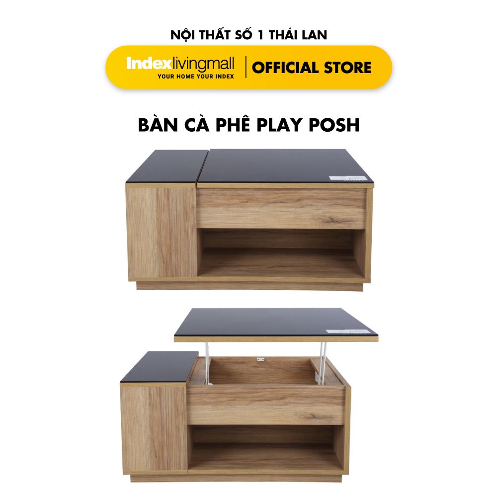 Bàn Cà Phê PLAY POSH Thông Minh, Mặt Bàn Kính Có Thể Kéo Lên Thành Bàn Làm Việc, Màu Gỗ Óc Chó, Kích Thước 84x60x40 cm | Index Living Mall | Nội Thất Nhập Khẩu Thái Lan - Phân Phối Độc Quyền Tại Việt Nam