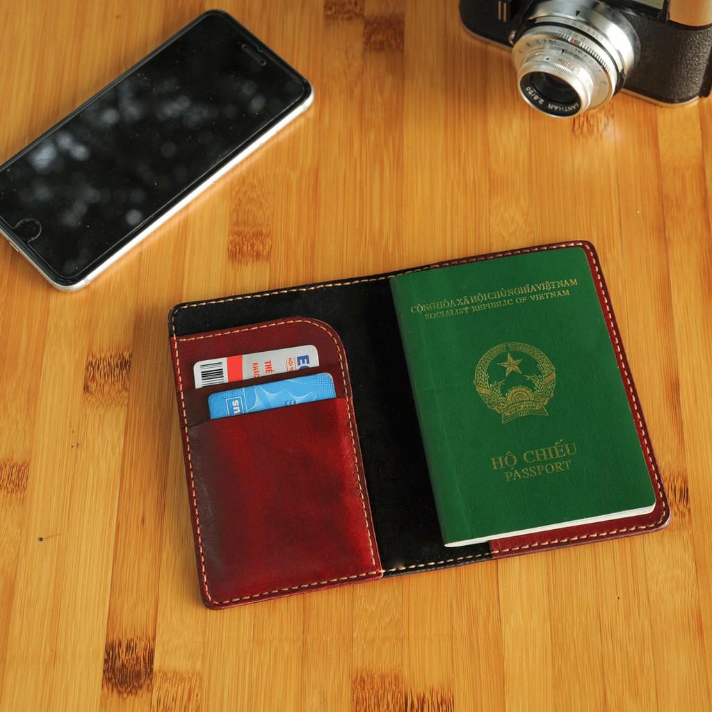 Bao da bọc sổ Passport - Da bò nhập khẩu - Đồ da Handmade DTV148