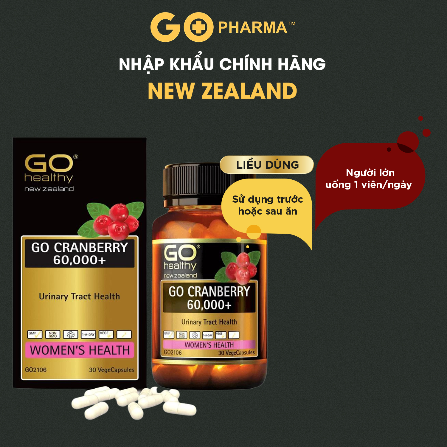 Viên uống viêm đường tiết niệu Go Cranberry nhập khẩu New Zealand - Go Healthy