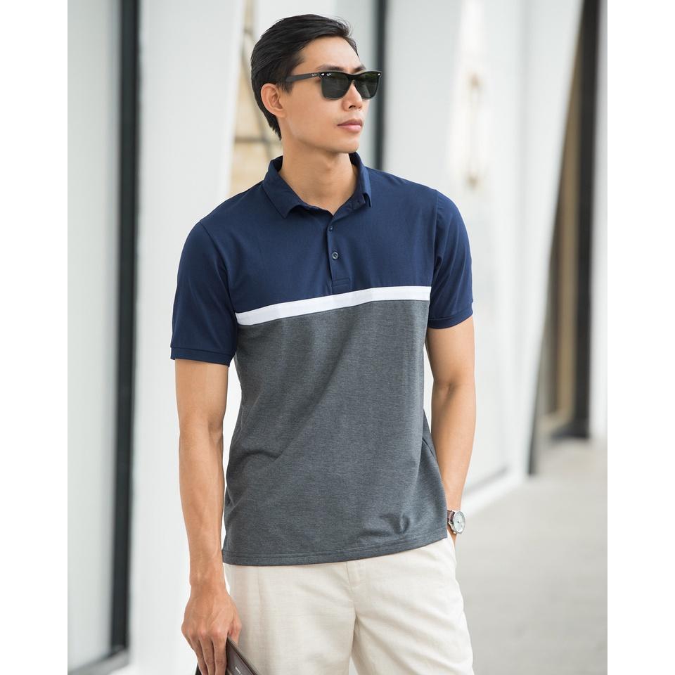 Áo Thun Có Cổ Xanh Phối Xám