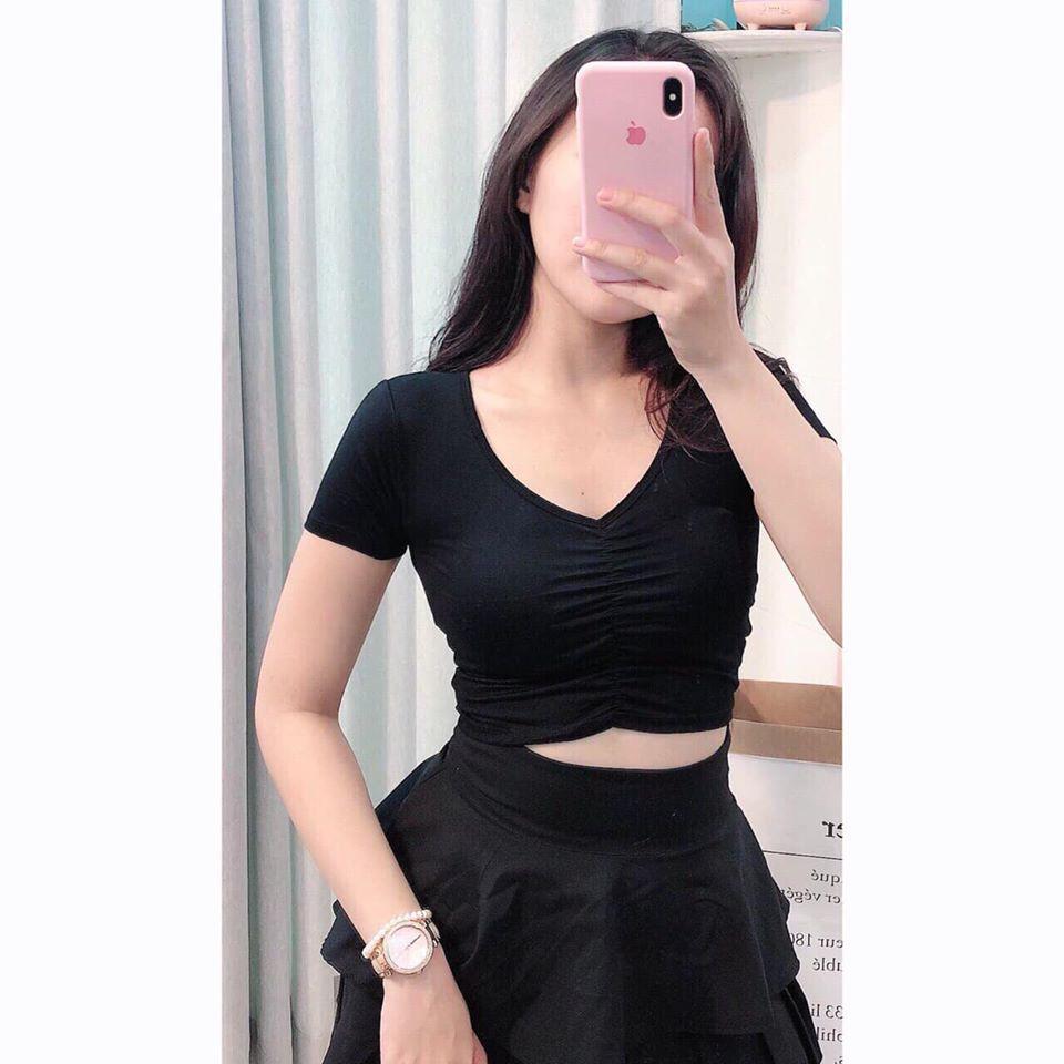 (Kèm Hình, Video Thật) Áo croptop nhún ngực ôm body chất thun lụa mềm mịn