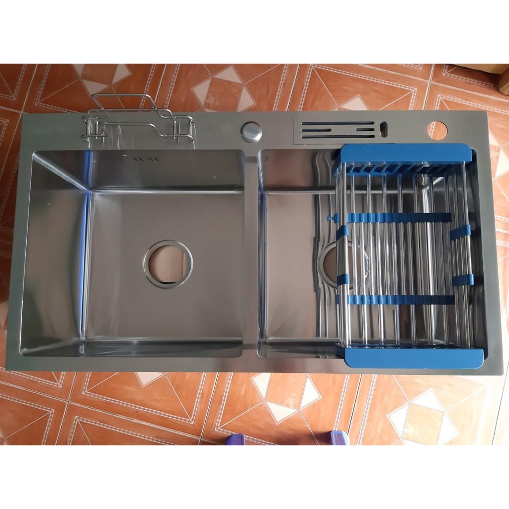 CHẬU RỬA CHÉN INOX 304, 82cm*45cm*23cm,CÓ VẮT DAO,ÚP THỚT CHUẨN INOX 304