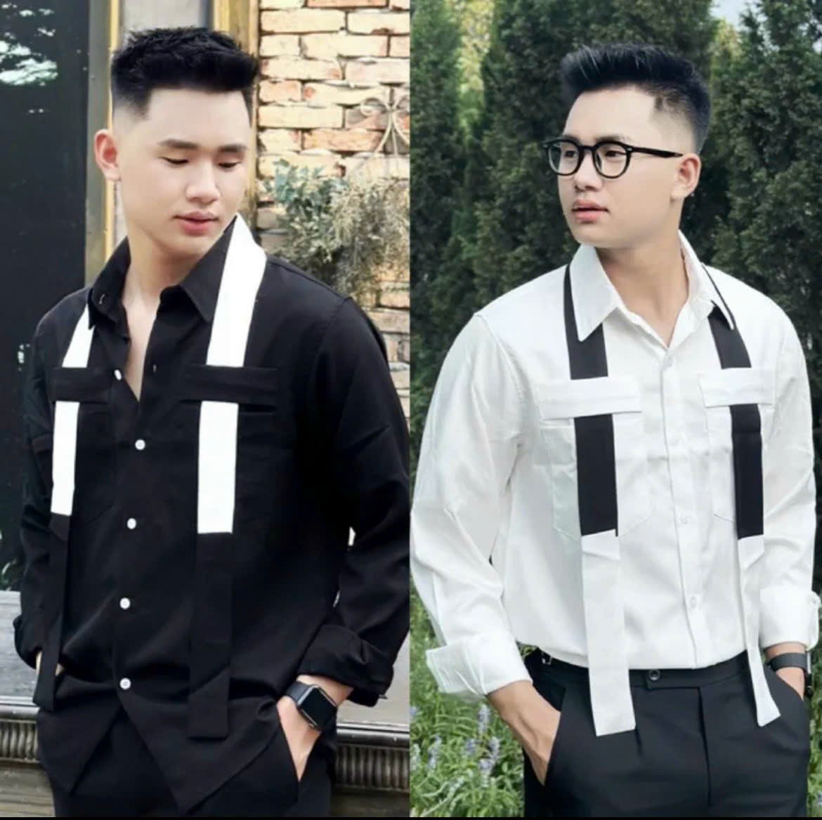 Áo sơ mi nam tay dài phối dây phong cách Hàn Quốc - Mẫu hot trend 2023