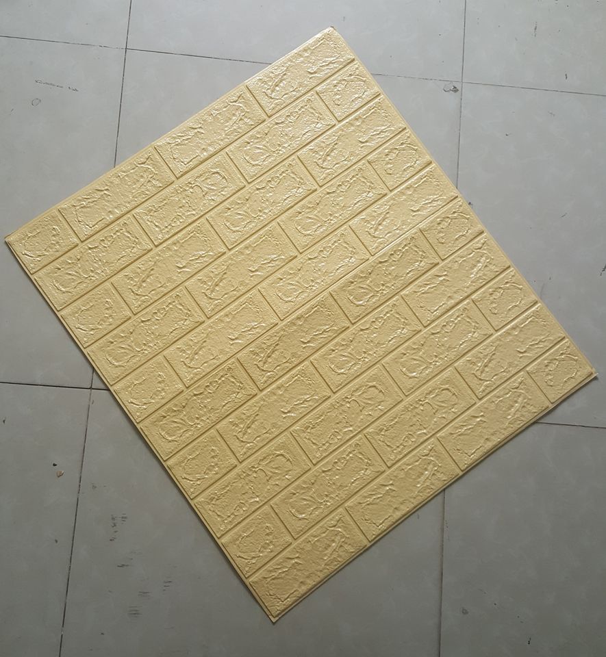 Bộ 10 Tấm Xốp Dán Tường Giả Gạch 3D Màu Vàng Nhạt, Vàng Kem 70cmx77cm