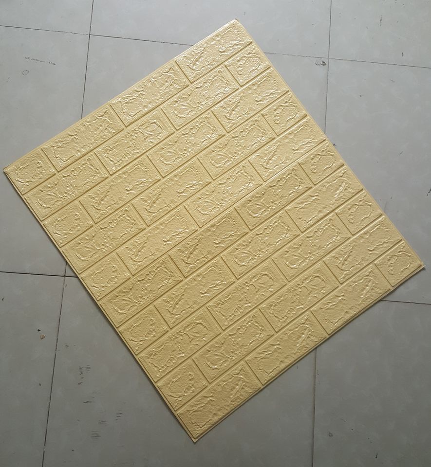 Hàng Loại 1-Combo 5 Tấm Xốp Dán Tường Giả Gạch 3D Màu Vàng Nhạt 70cmx77cm