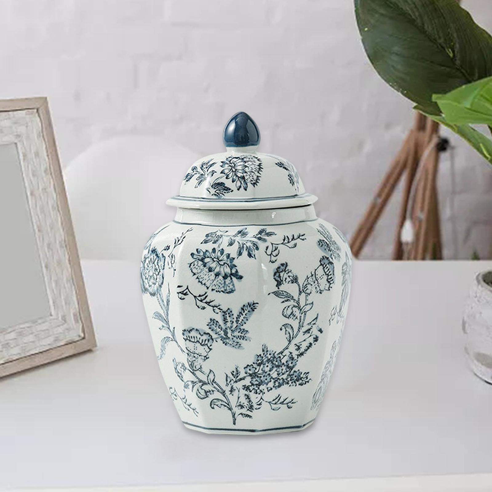 Ceramic Ginger Jar Containers Storage Tin Exquisite with Lid Plants Holder Handicraft Flower Vase for Shelf Desk Party Decoration Collection