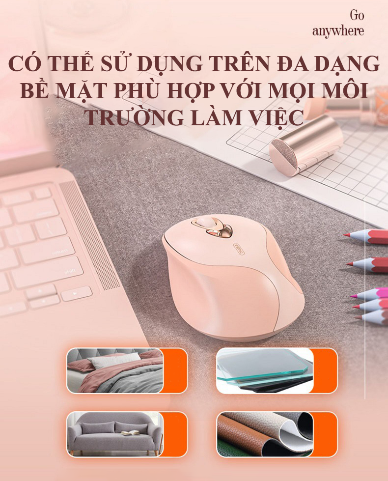 Chuột không dây INPHIC M8 với màu sắc nữ tính và thiết kế dễ thương kết nối bằng chip USB 2.4GHz - Hàng Chính Hãng