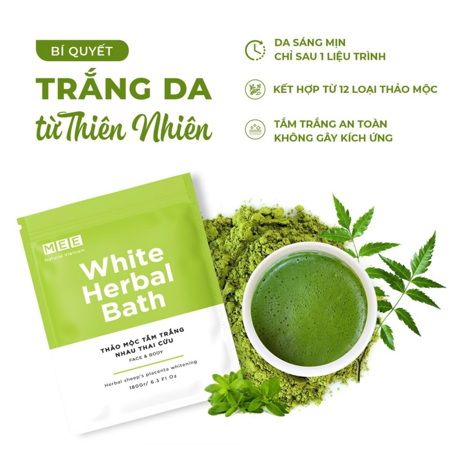 Tắm Trắng Body Nhau Thai Cừu - Bột Sữa Dưỡng Trắng Da Mặt Thảo Mộc Mee Natural White Herbal Bath 180gr