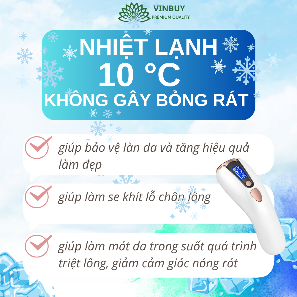 Máy triệt lông băng lạnh VinBuy 5 cấp độ – Công nghệ IPL tiên tiến – 2 chế độ thủ công và tự động