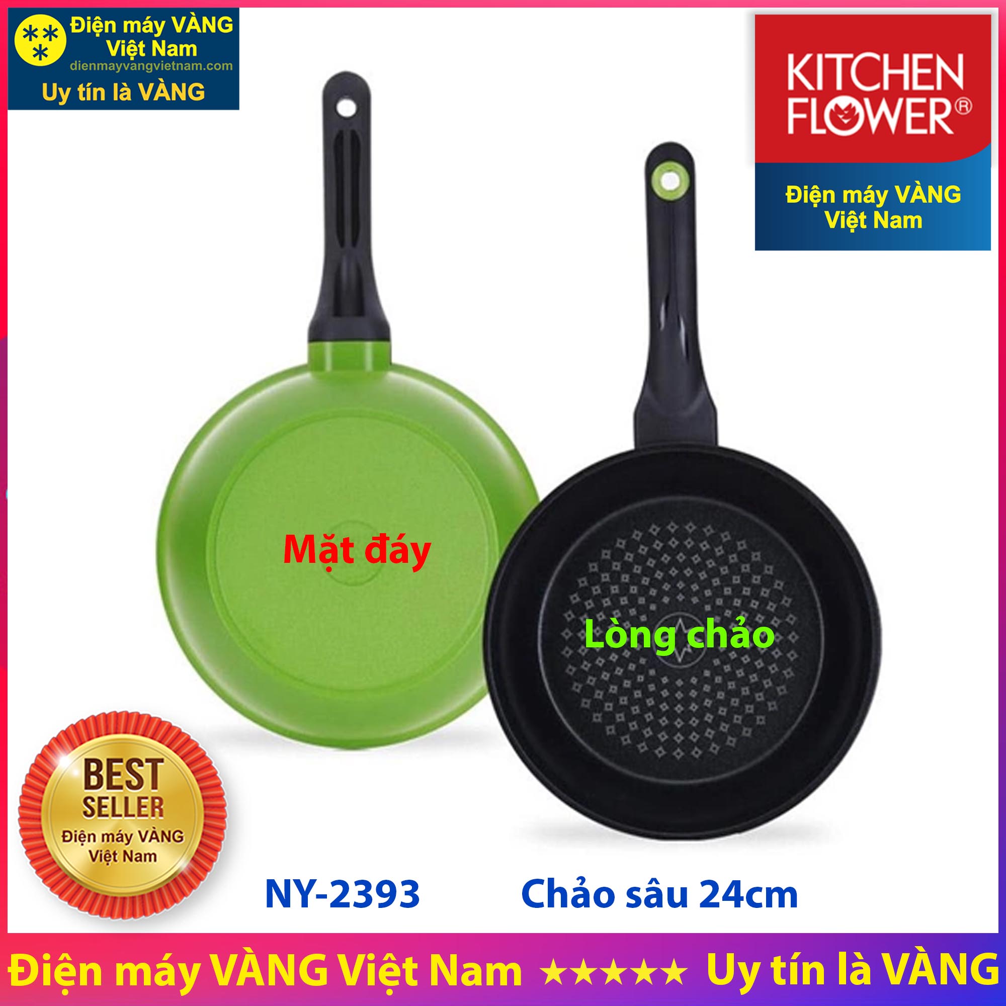 Chảo chống dính Hàn Quốc dùng được cho bếp từ Kitchen Flower NY2393 - 24cm sâu lòng