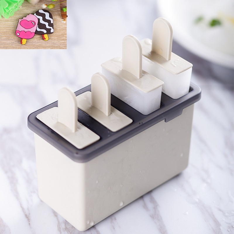 Khuôn làm kem 4 ngăn cao cấp, an toàn cho người dùng 13.5 x 7 x 8.5 cm+ Tặng kèm hình dán que kem