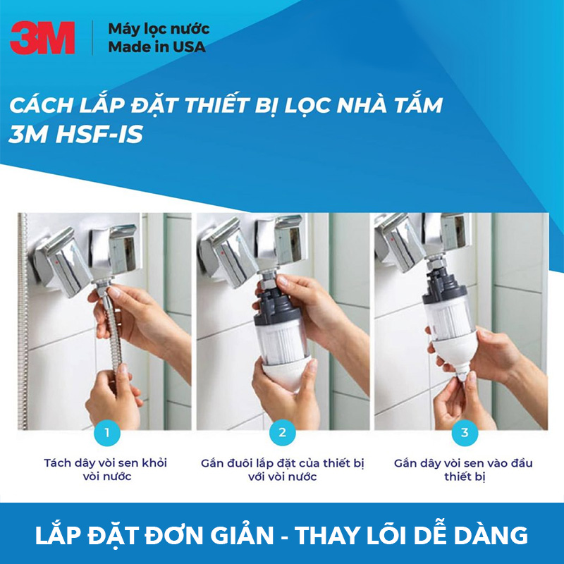 Bộ Lọc Nước Vòi Sen Tắm Nóng Lạnh 3M SFKC01-CN1 | 3M HSF-IS Tự Lắp Đặt Dễ Dàng, Thay Lõi Đơn Giản - Hàng Chính Hãng