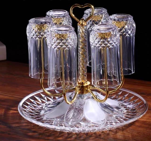 Khay cắm cốc,giá úp cốc inox đế thủy tinh phong cách hiện đại 2 màu vàng,trắng