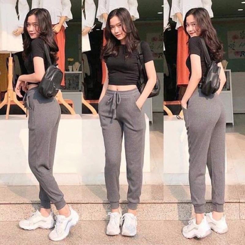 Quần jogger len tăm thể thao - Quần tập cạp chun bo gấu dáng thụng năng động