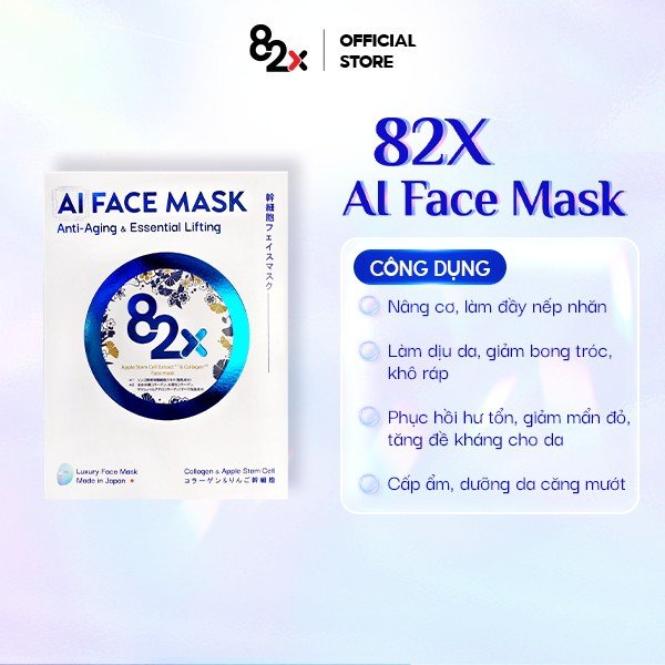 82X AI FACE MASK mặt nạ cấp ẩm , dưỡng sáng và phục hồi da chuyên sâu cao cấp Nhật Bản ( 3 miếng/ hộp).