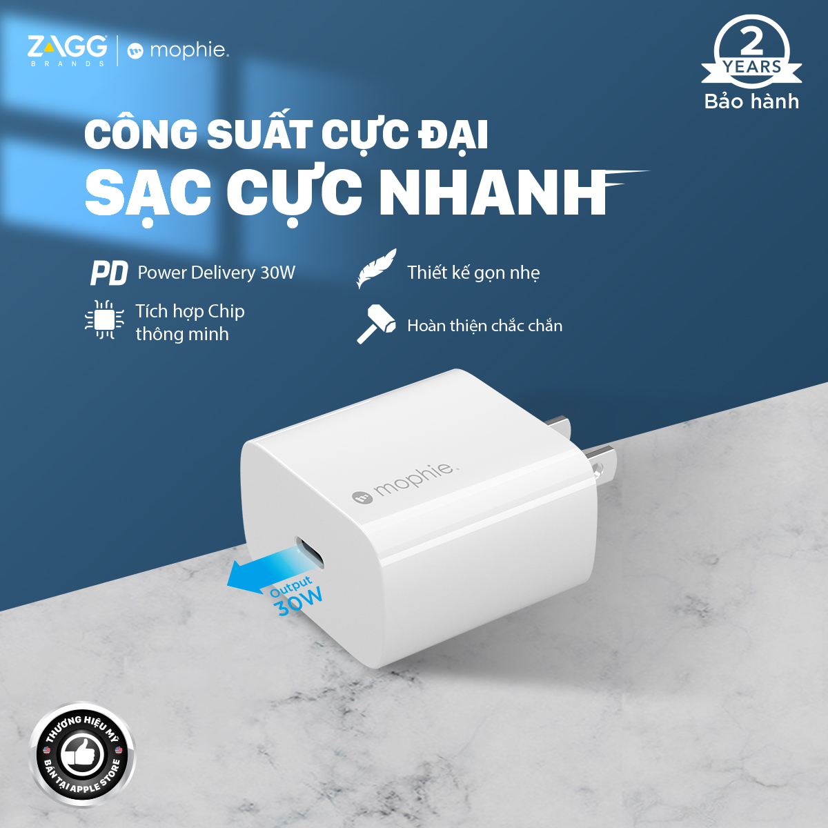 Sạc nhanh Mophie Power Delivery 30W USB-C GaN - Hàng chính hãng