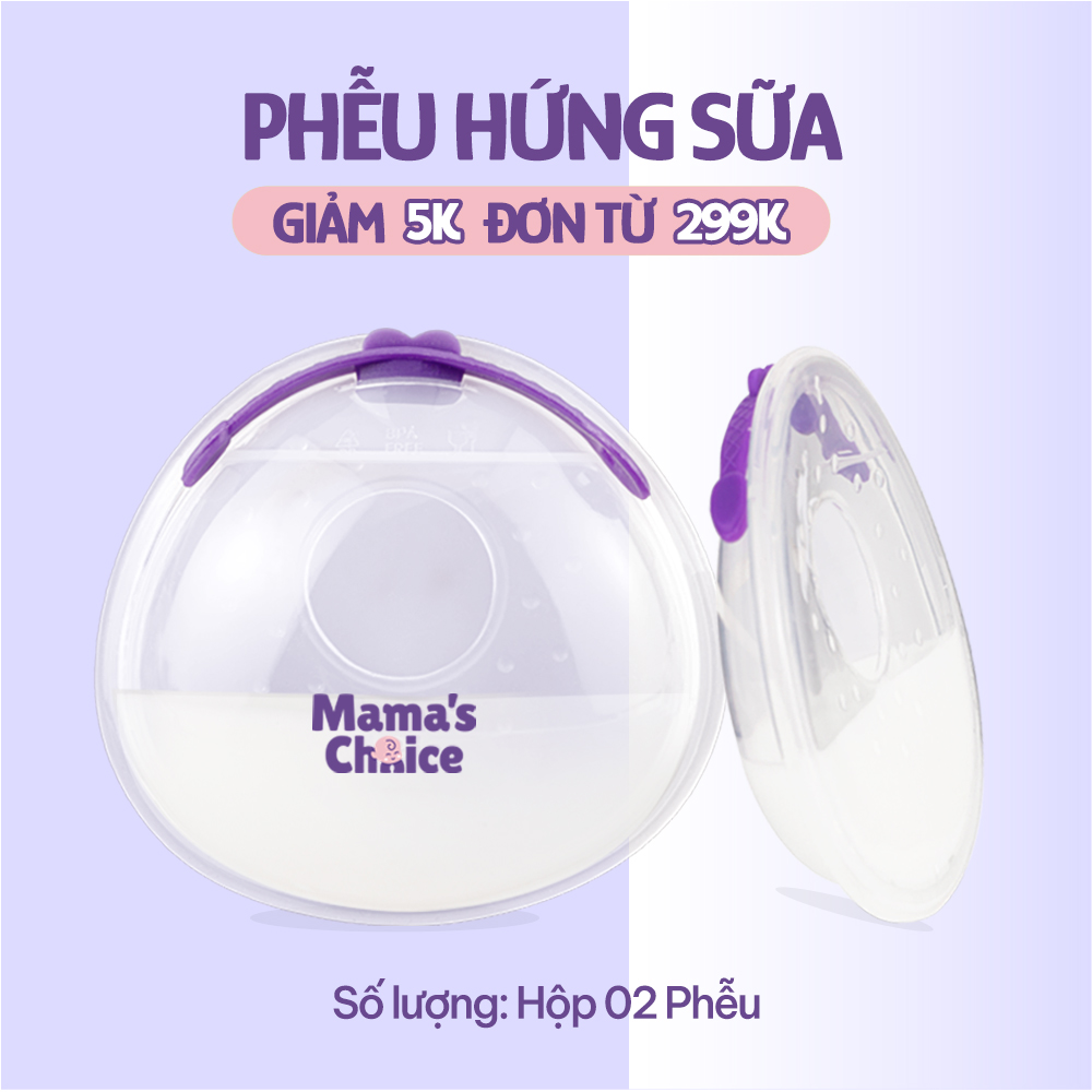 Phễu Hứng Sữa Mama's Choice, Chất Liệu Silicone Cao Cấp, Có Nút Đậy Chống Tràn và Dây Đeo Chống Rơi (Hộp 2 Cái)