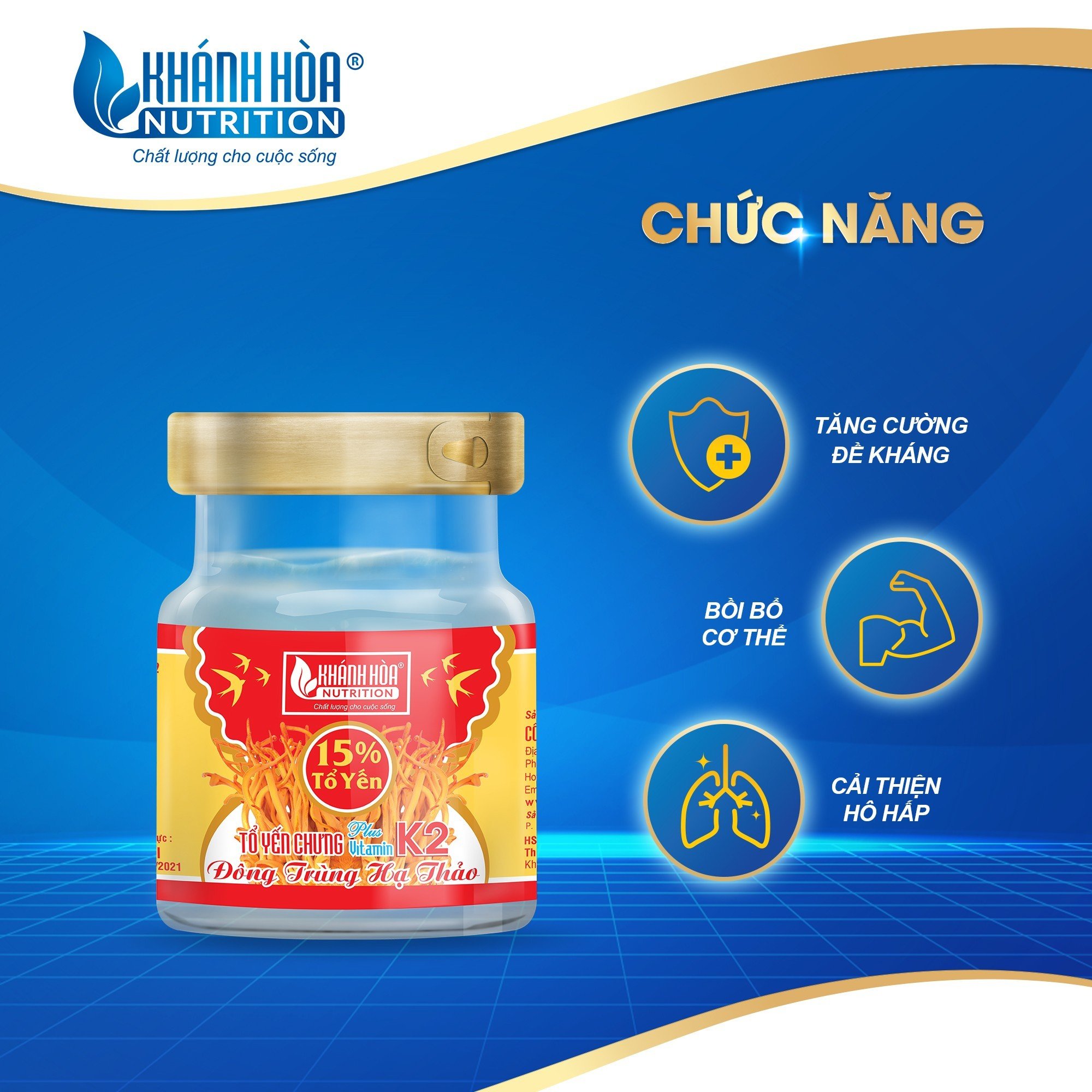 Tổ Yến Chưng Đông Trùng Hạ Thảo 15% Tổ Yến Bổ Sung VITAMIN K2 Khánh Hòa Nutrition - Lọ 70ml