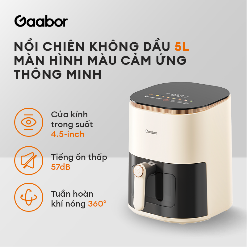 Nồi chiên không dầu Gaabor AF-45T01A dung tích 5 lít công suất 1350W cảm ứng kiểm soát nhiệt thông minh menu cài đặt sẵn - Hàng Chính Hãng