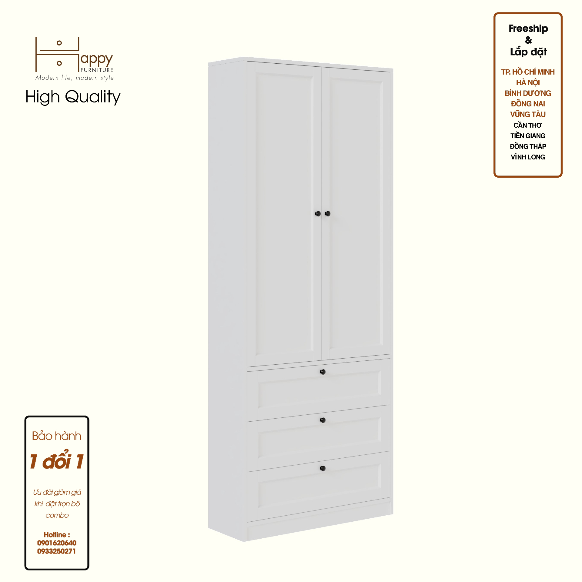 HAPPY FURNITURE , MATTA - Kệ sách 6 tầng 3 ngăn kéo 2 cửa mở , KSA_069 , 80cm x 28cm x 200cm DxRxC