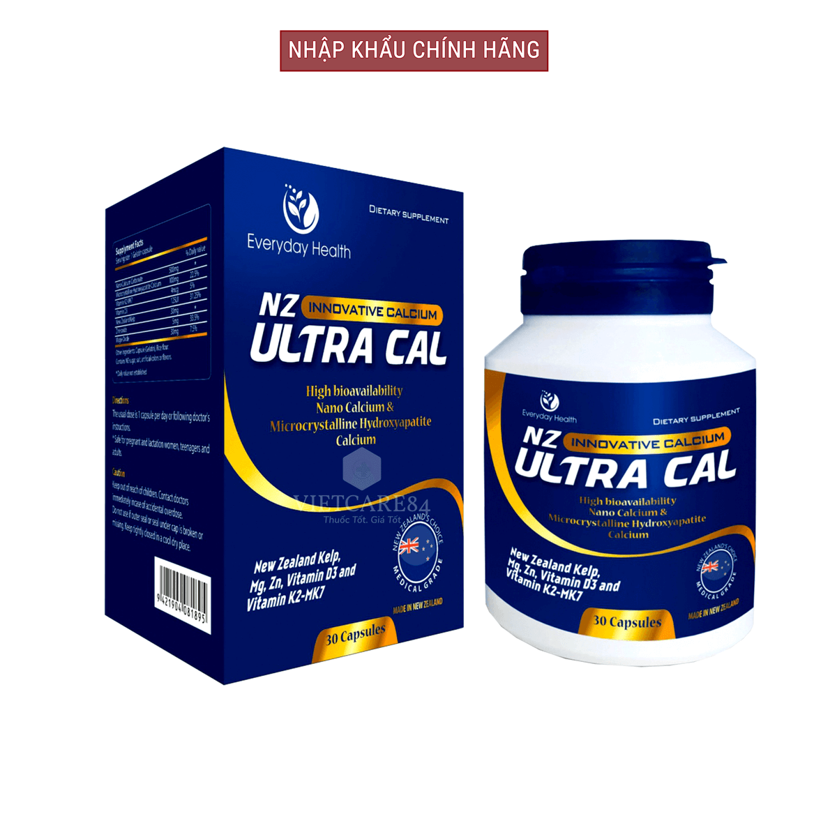 Viên uống canxi hữu cơ nhập khẩu chính hãng New Zealand Canxi Nano NZ ULTRA CAL giúp giảm nguy cơ loãng xương, giúp xương chắc khỏe, phát triển chiều cao