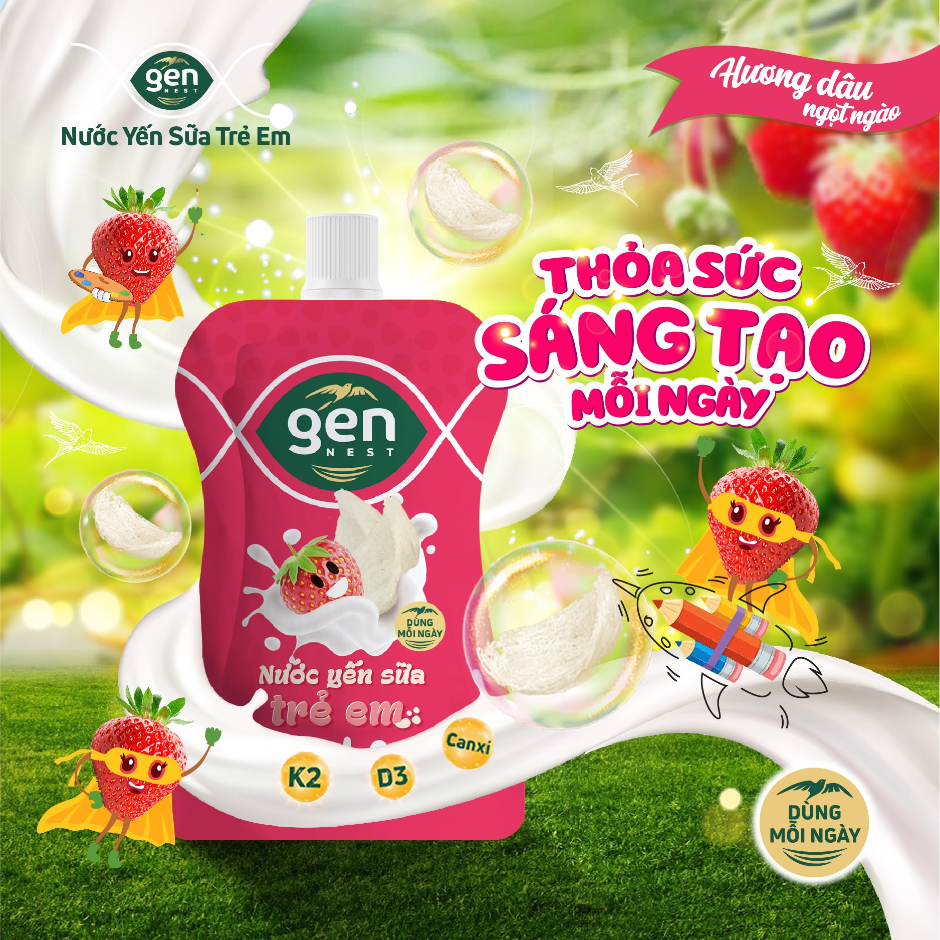 Hộp 10 túi Nước Yến Sữa Gennest vị trái cây (10 túi x 105ml