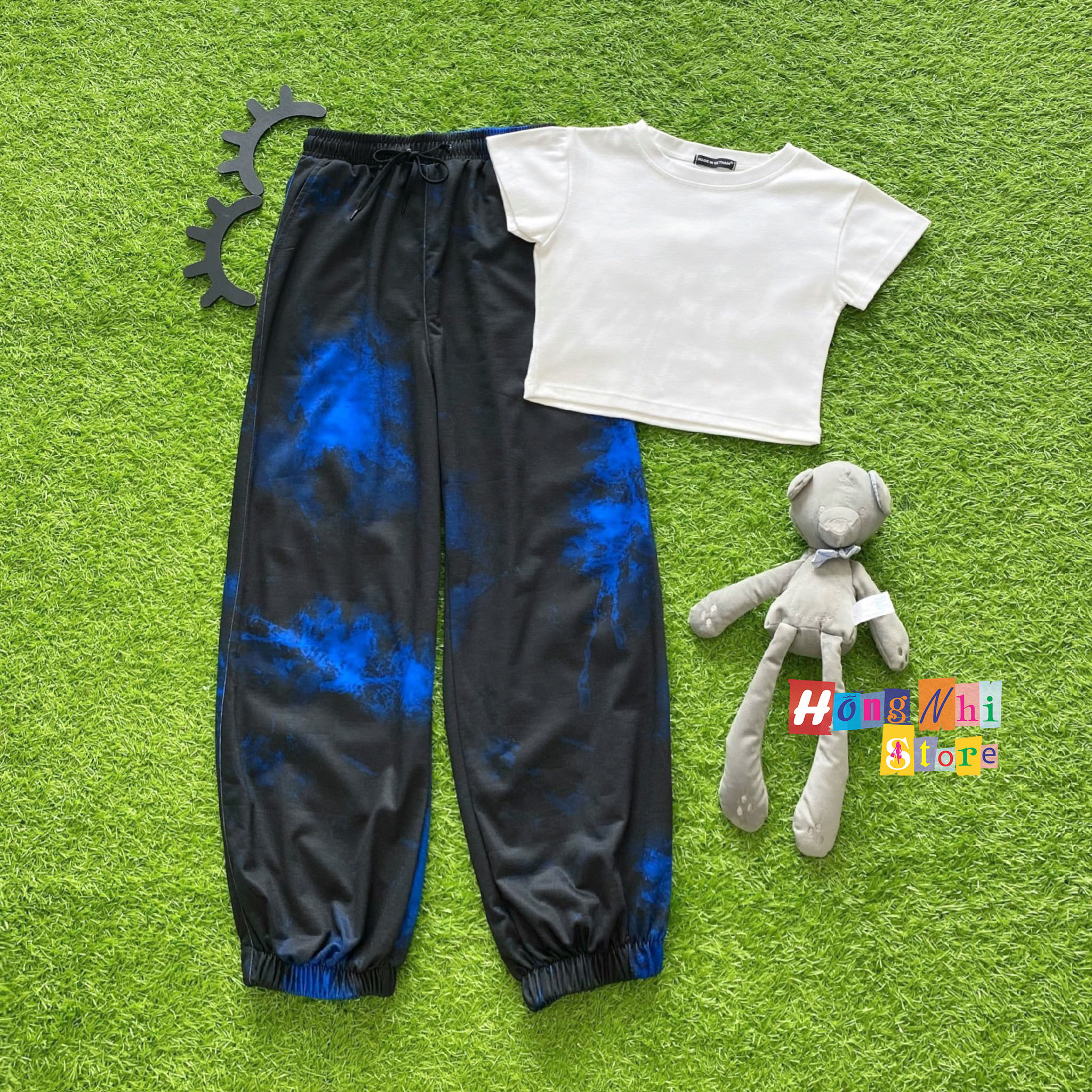 Quần Jogger 3D Ulzzang Unisex Jogger Loang Màu Bo Lai Đen Xanh V2 - MM
